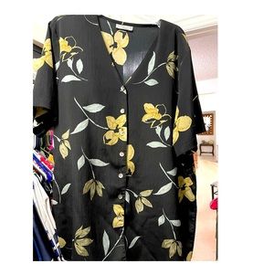 Black with flowers, button down